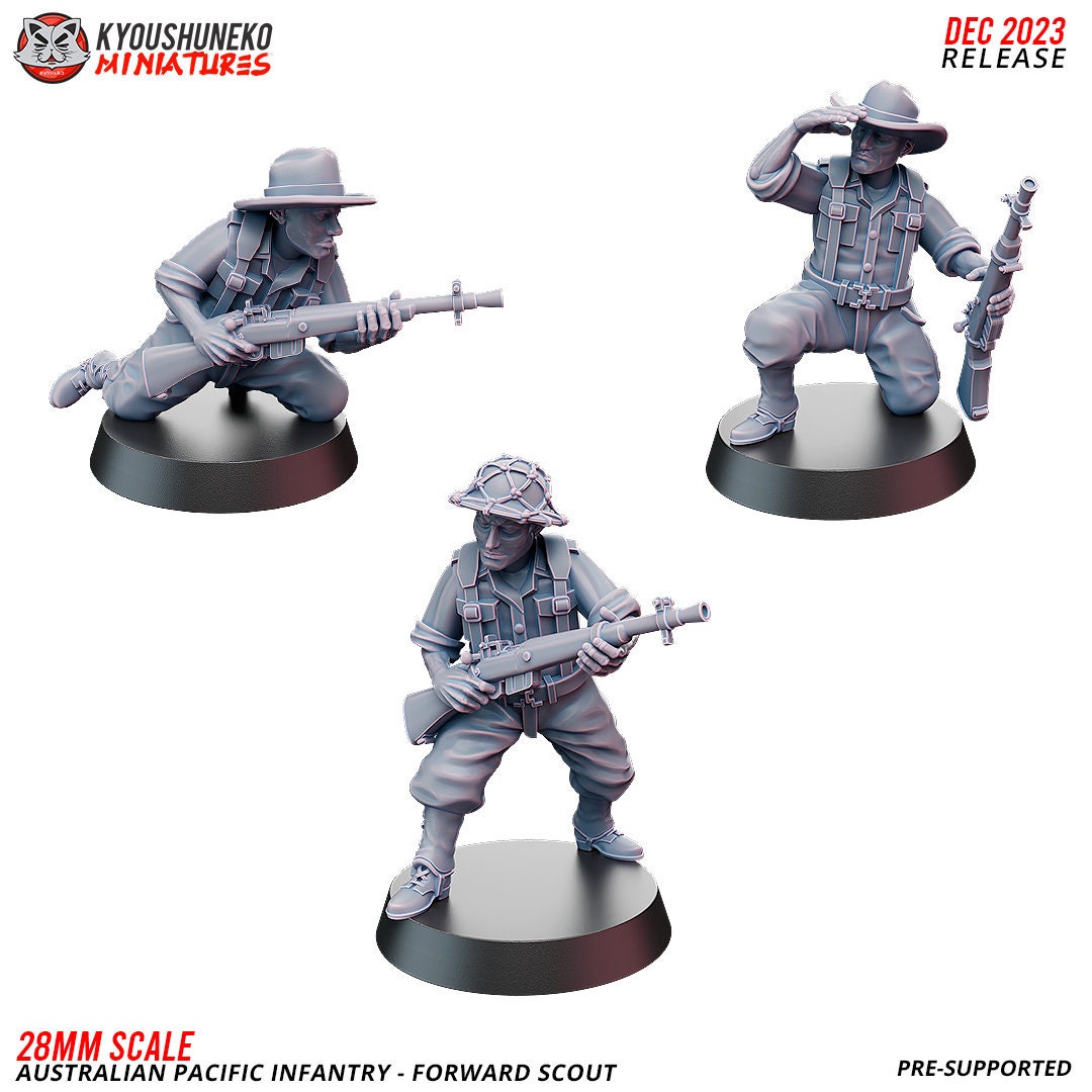 WWII Australian Pacific Forward Scout Squad (3 models) Various Scales Historical Wargaming