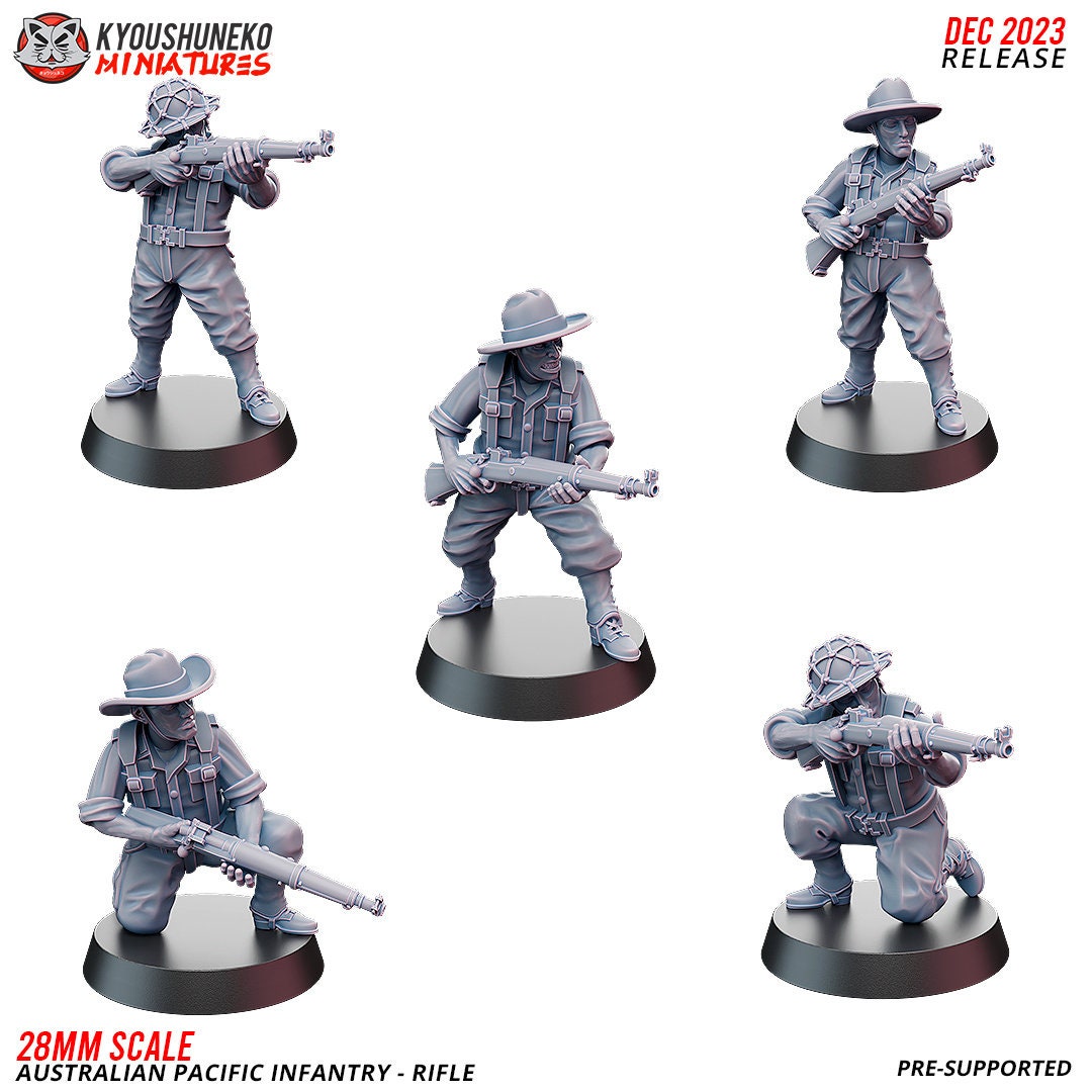 WWII Australian Pacific Infantry Squad (10 models) Various Scales Historical Wargaming