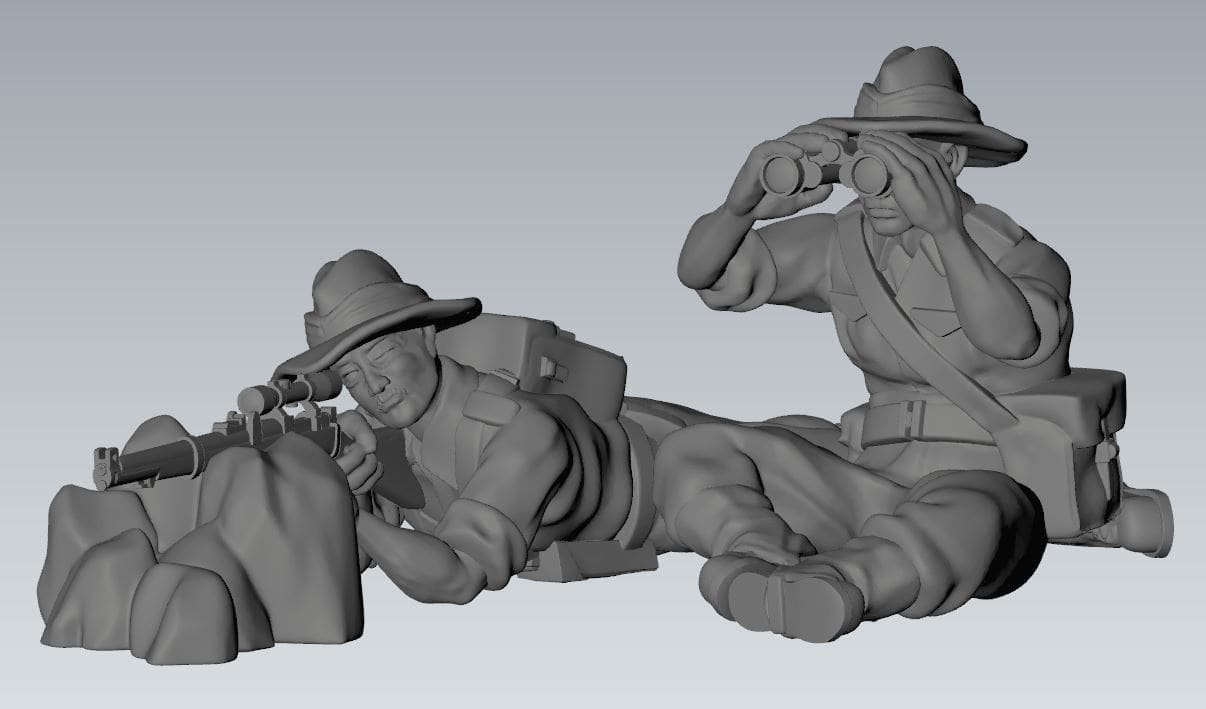 WWII Australian Sniper Team (2 models) Various Scales Historical Wargaming