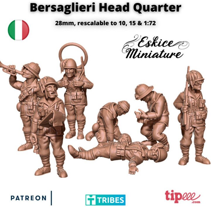 WWII Italian Bersaglieri HQ Unit (7 models) Various Scales Historical Wargaming (US tariffs are pre-paid by us)