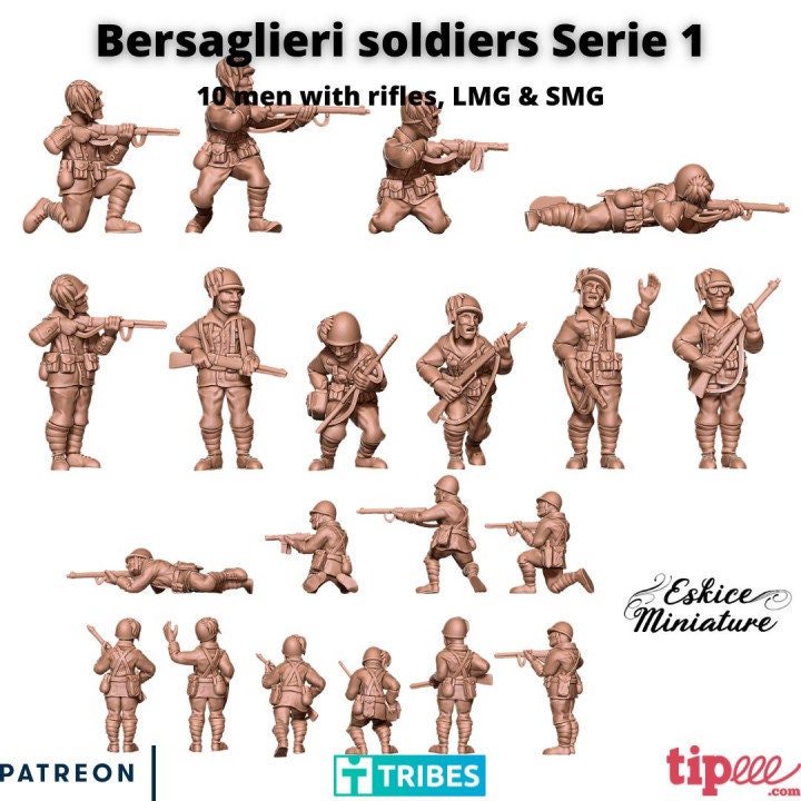 WWII Italian Bersaglieri Squad (10 models) Various Scales Historical Wargaming (US tariffs are pre-paid by us)