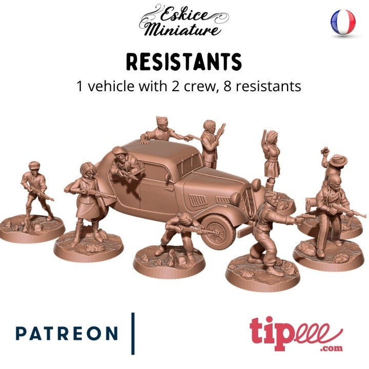 WWII Resistance Squad with Car Various Scales Historical Wargaming