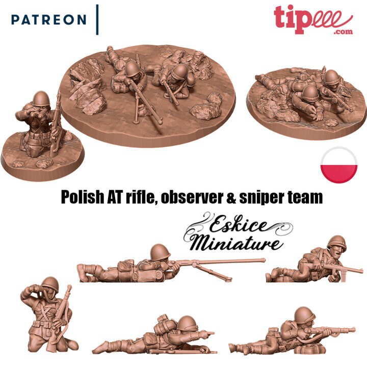 WWII Polish AT Rifle, Sniper and Observer Set (5 models) Various Scales Historical Wargaming
