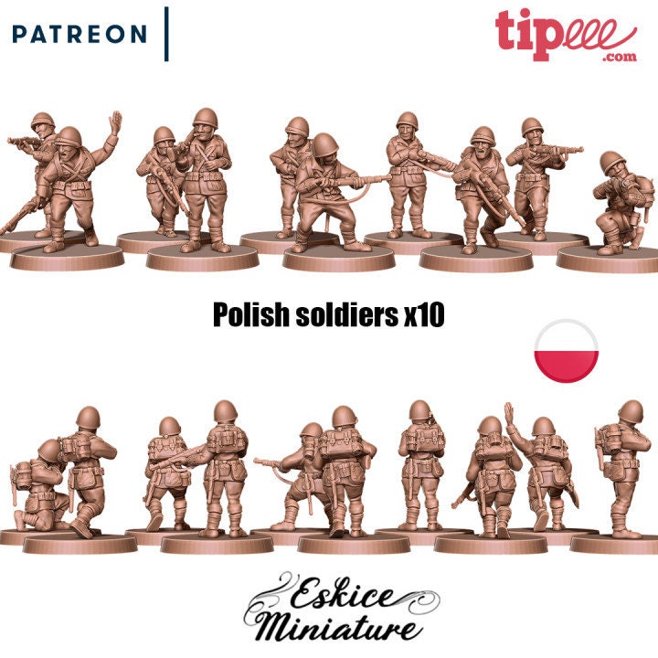 WWII Polish Infantry Squad (10 models) Various Scales Historical Wargaming (US tariffs are pre-paid by us)