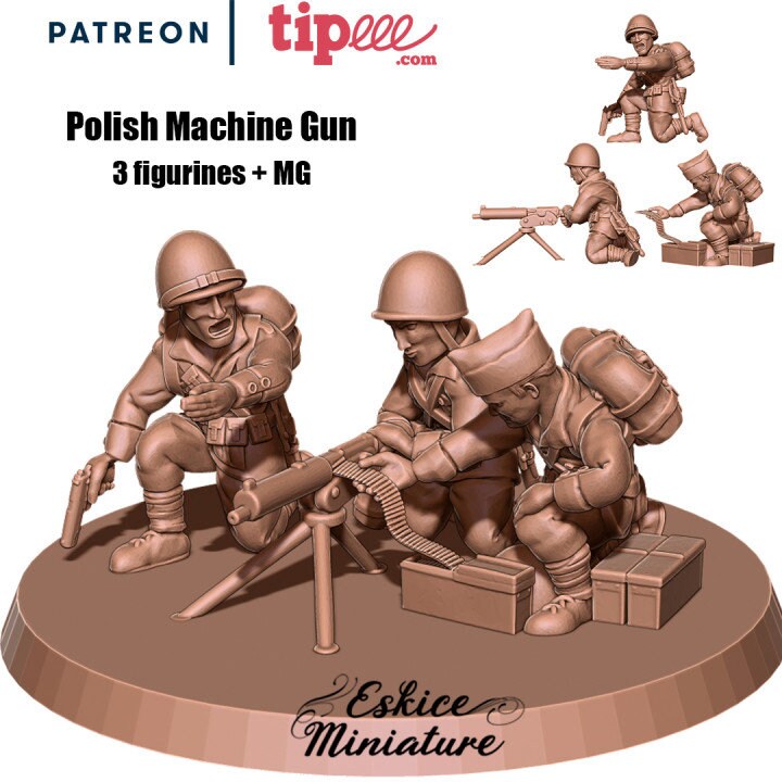 WWII Polish MMG Team (3 models) Various Scales Historical Wargaming (US tariffs are pre-paid by us)