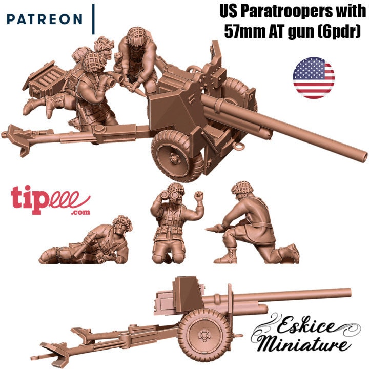 WWII US Paratroopers with 57 Anti Tank Gun (6pdr) Various Scales Historical Wargaming (US tariffs are pre-paid by us)
