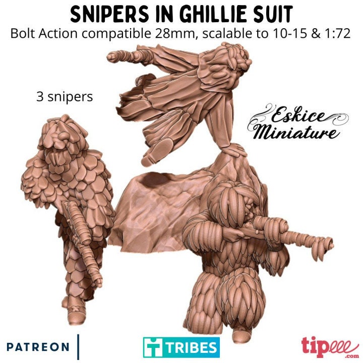 WWII US Snipers in Ghille Suits Set (3 models) Various Scales Historical Wargaming
