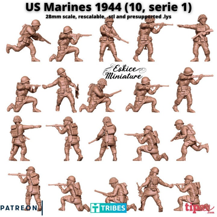 WWII USMC 1944 Infantry Squad (10 models) Various Scales Historical Wargaming