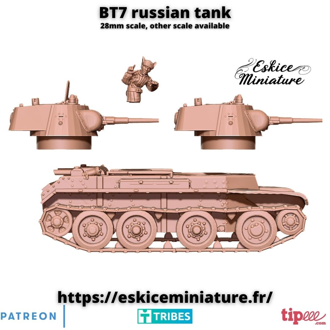 WWII Soviet BT7 Light Tank with Commander Various Scales Historical Wargaming