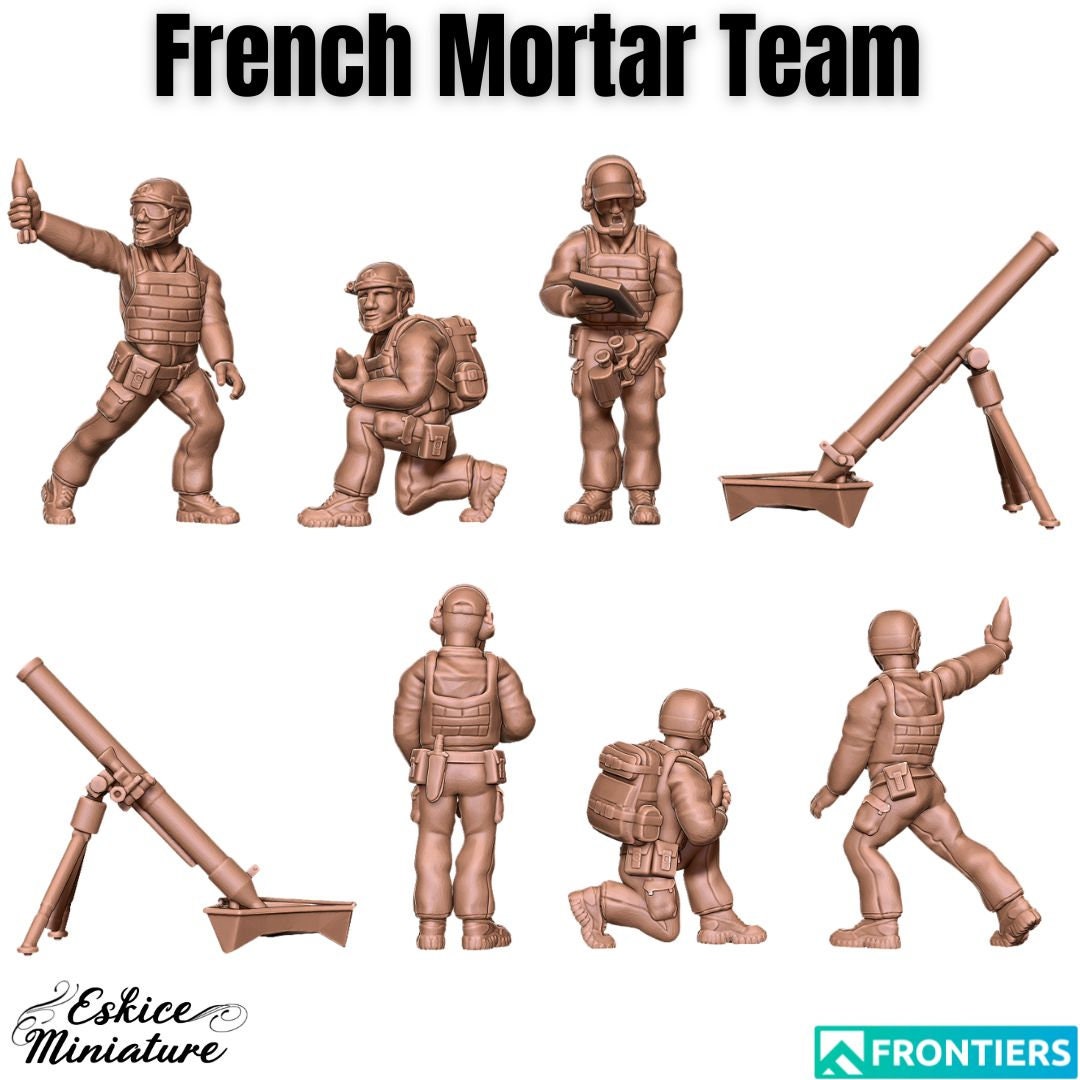Modern Warfare French Mortar Team (3 models) Various Scales Historical Wargaming