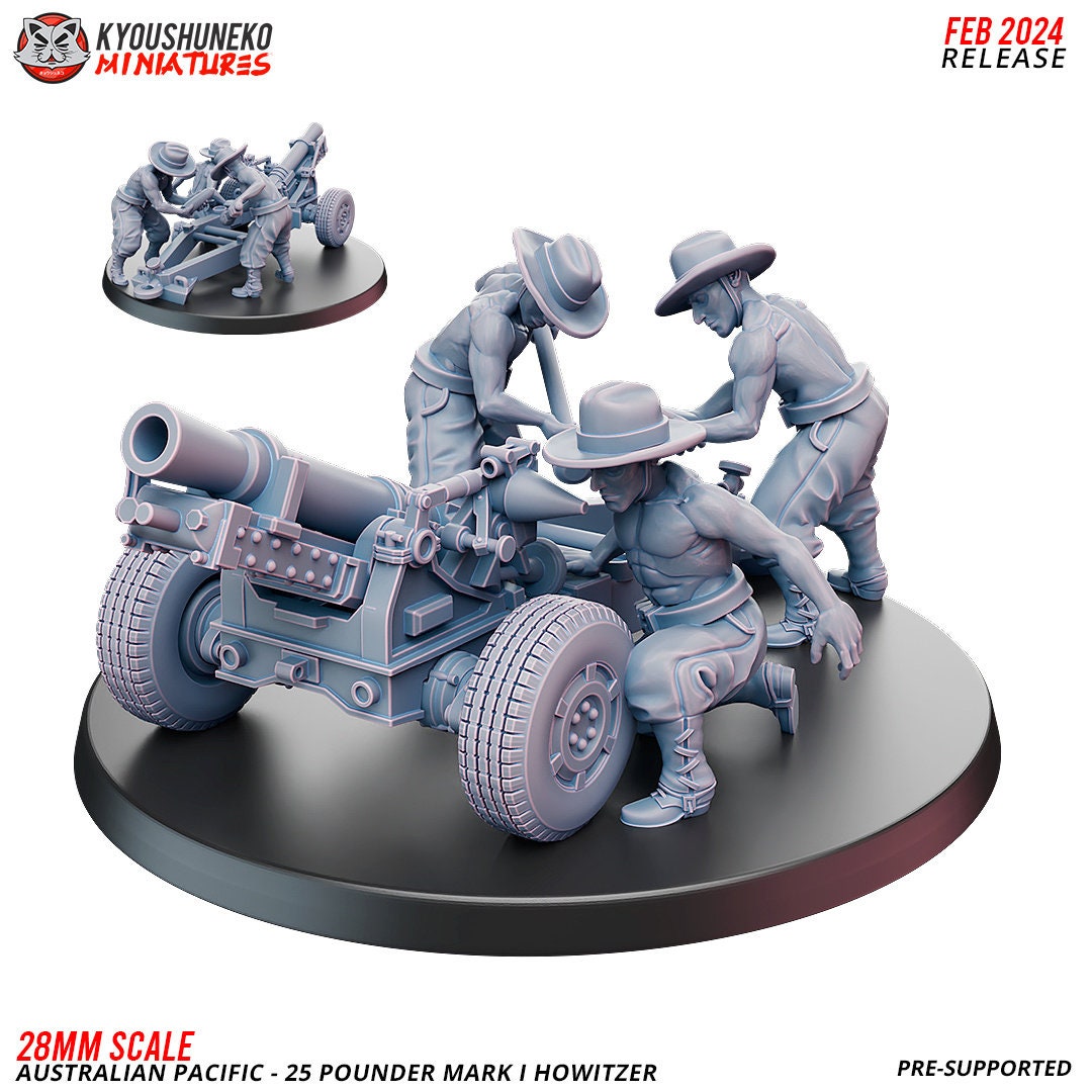 WWII Australian 25 Pounder Mark I Howitzer with Crew Various Scales Historical Wargaming