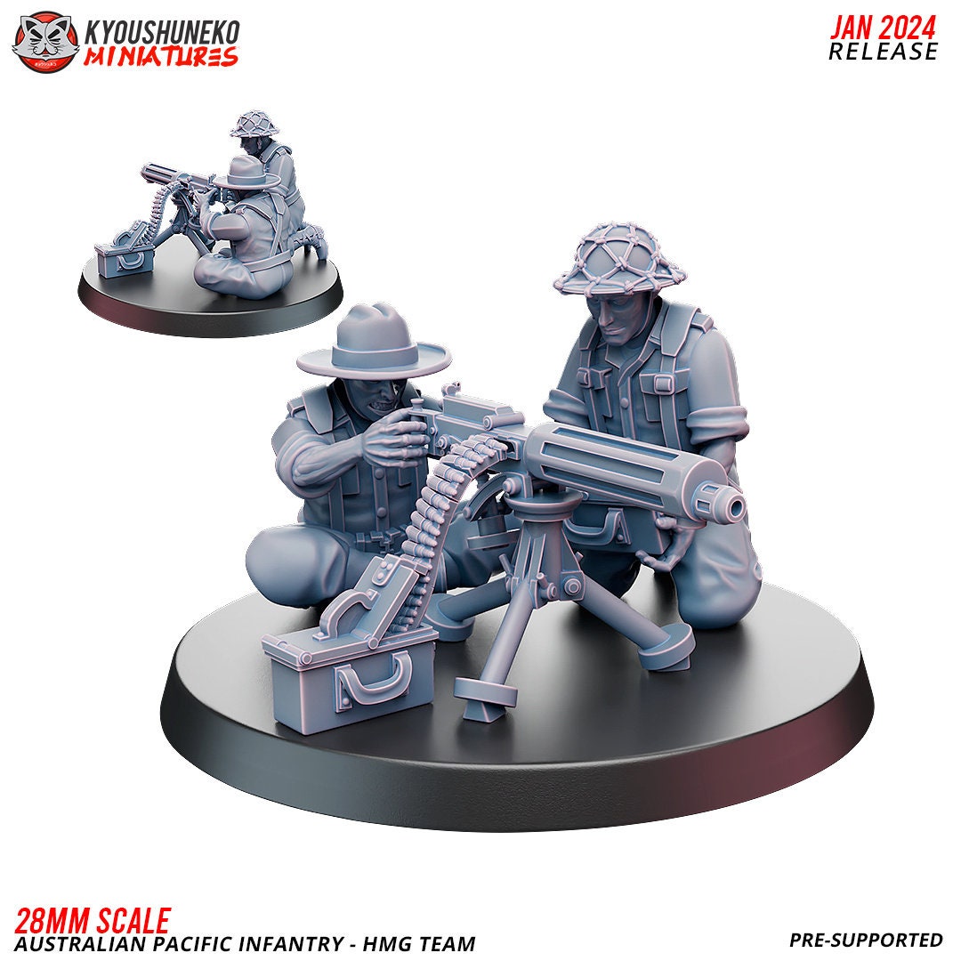 WWII Australian Pacific HMG Team (2 models) Various Scales Historical Wargaming