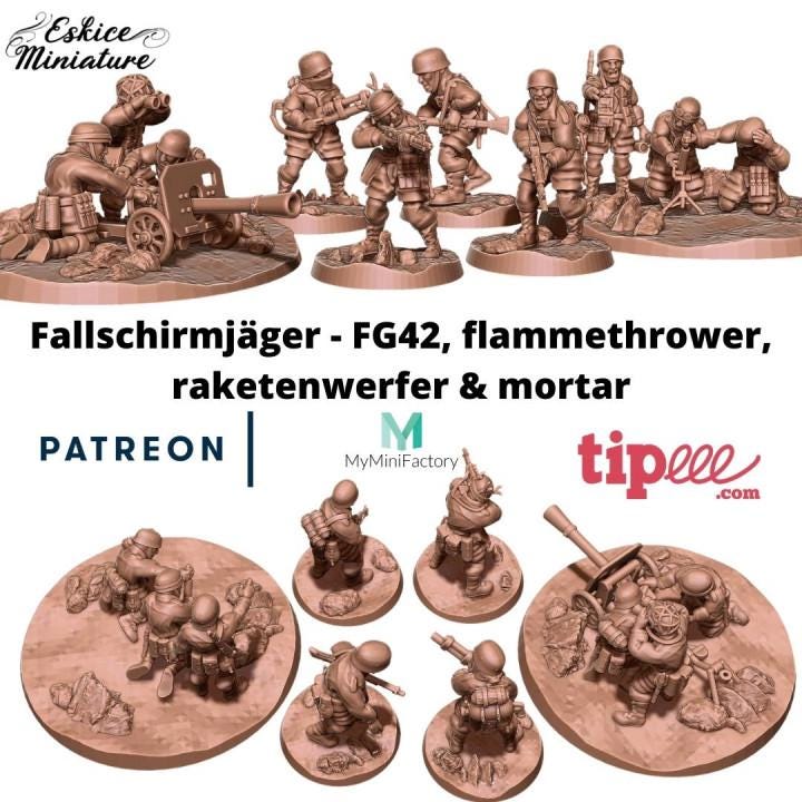 WWII German Fallschirmjager Support Weapons 2 (10 models) Various Scales Historical Wargaming