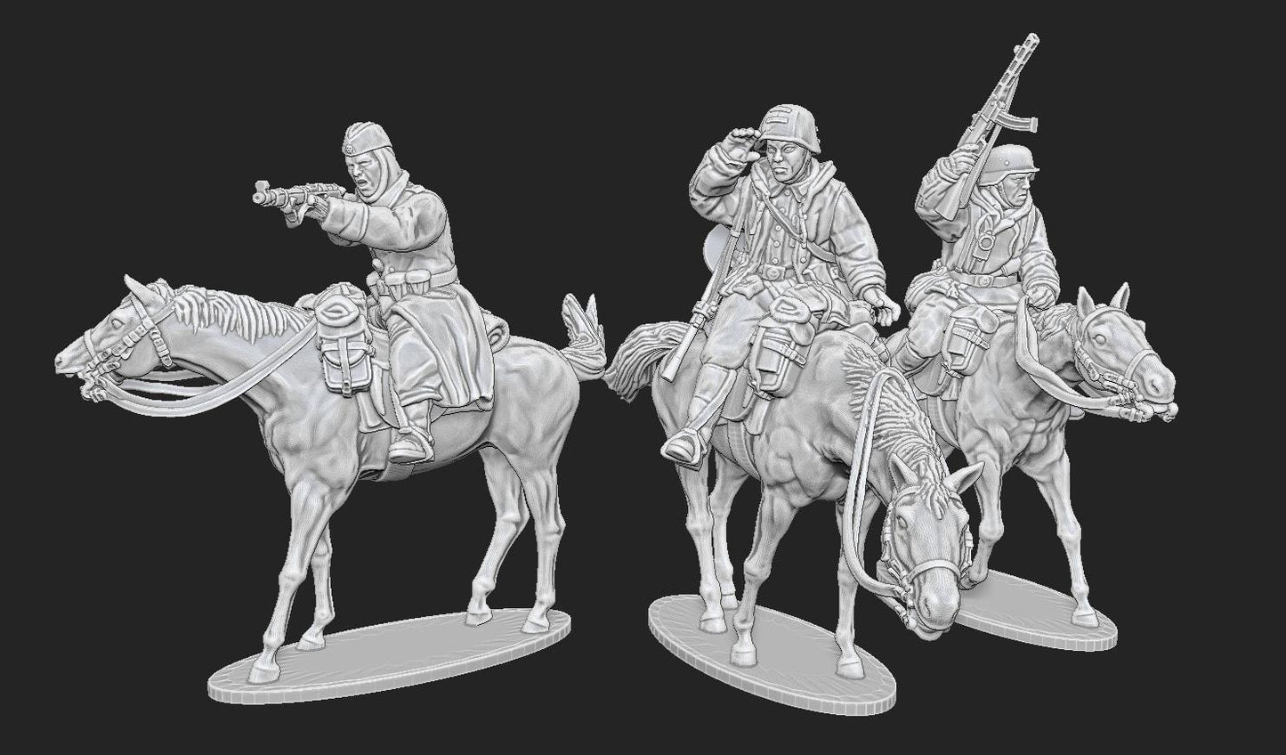 WWII Late War German Cavalry with Trophy Weapons (3 models) Various Scales Historical Wargaming