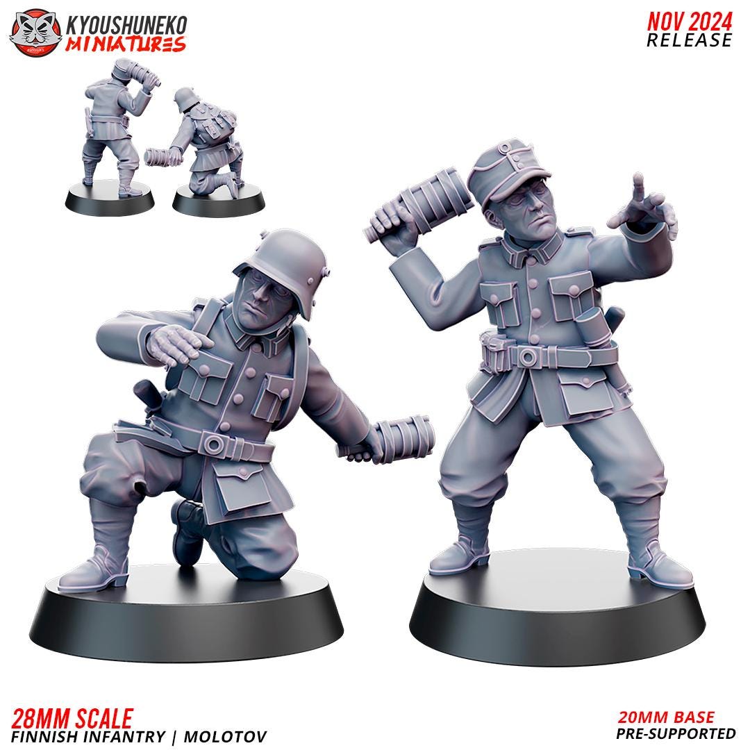 WWII Finnish Molotov Cocktail Team (2 models) Various Scales Historical Wargaming (US tariffs are pre-paid by us)
