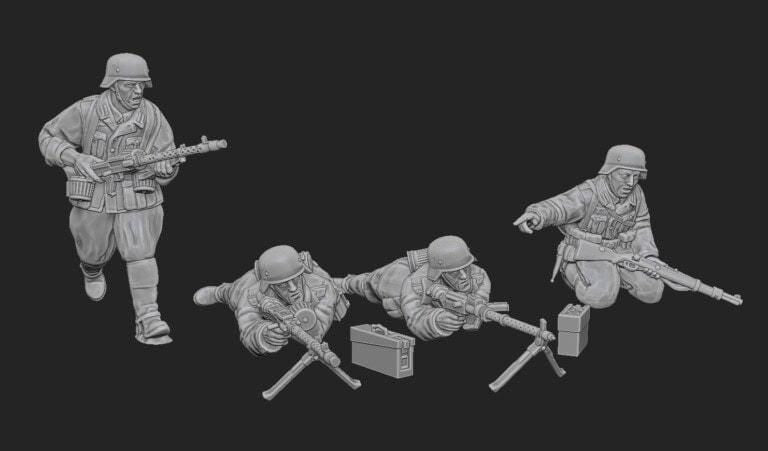 WWII German Cavalry Recon Squad MG Dismounted (4 models) Various Scales Historical Wargaming