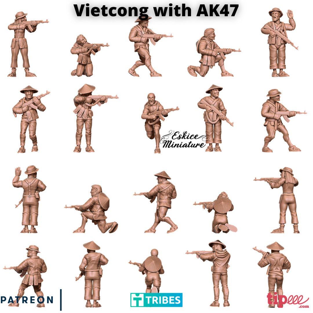 Vietnam War Vietcong Infantry Squad with AK47 (10 models) Various Scales Historical Wargaming