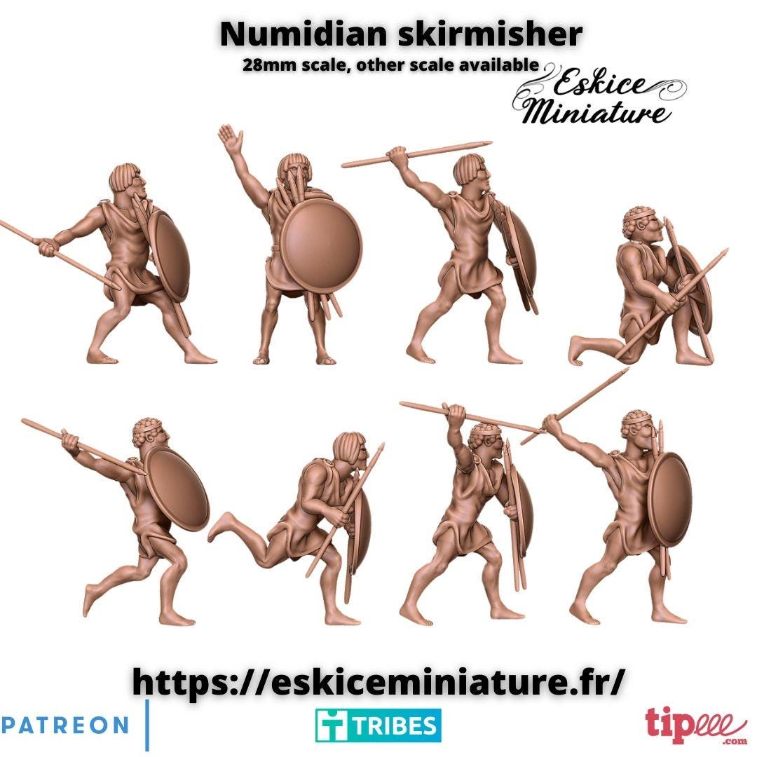 Ancient Numidian Skirmishers (10 models) Various Scales Historical Wargaming (US tariffs are pre-paid by us)