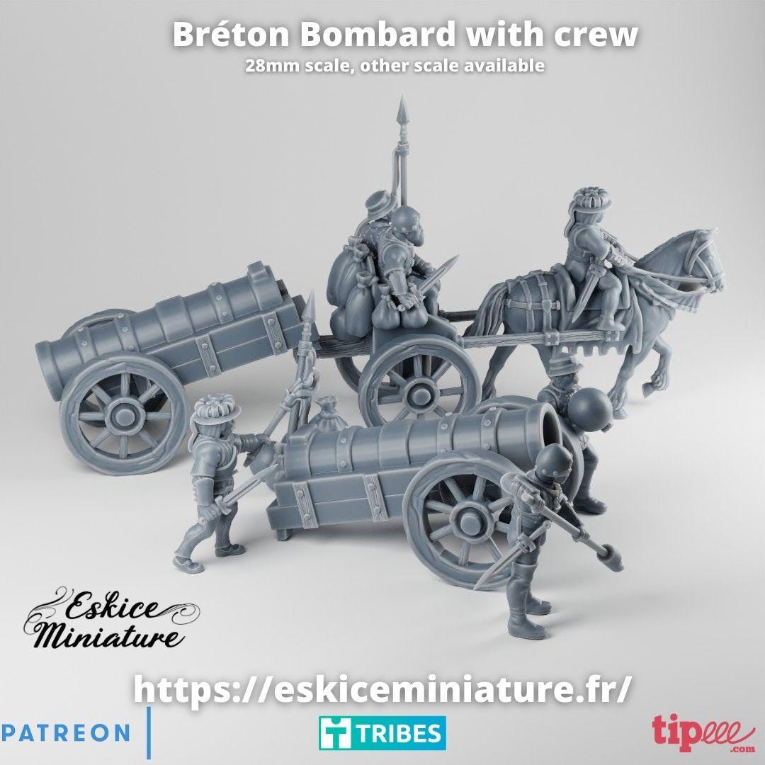 Medieval Breton Bombard with Crew Various Scales Historical Wargaming