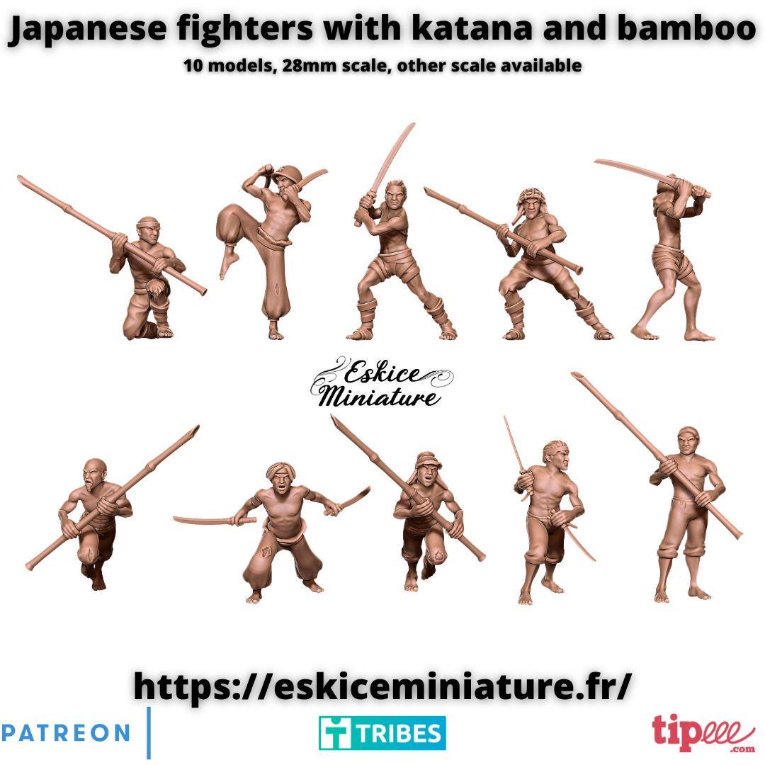 WWII Japanese Spear Warriors Squad (10 models) Various Scales Historical Wargaming (US tariffs are pre-paid by us)