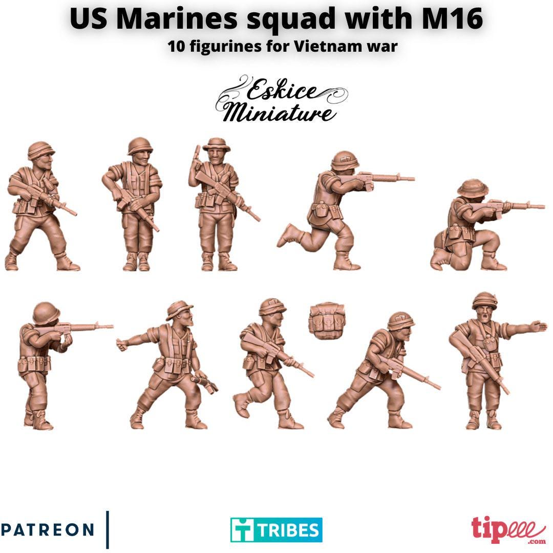 Vietnam War US Marines with M16 (10 models) Various Scales Historical Wargaming