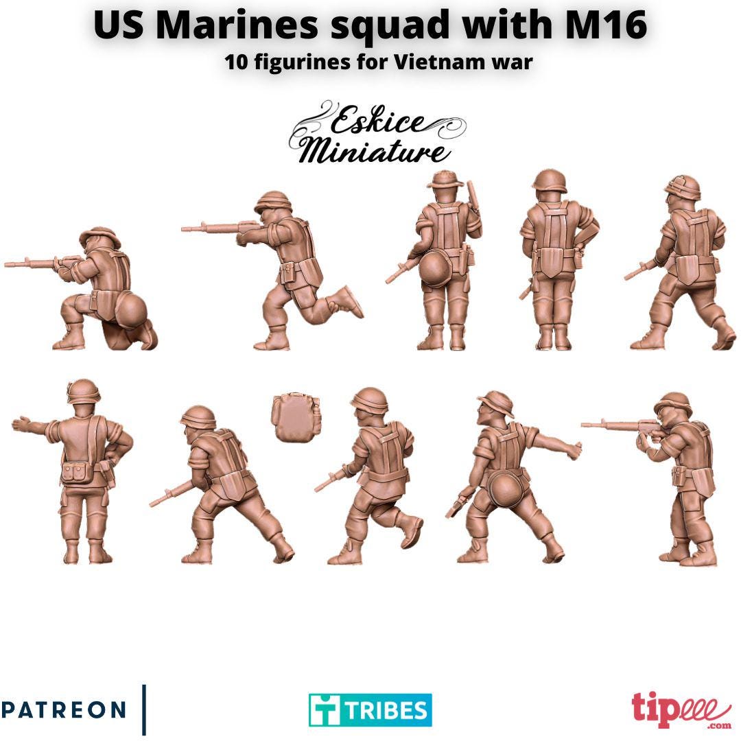 Vietnam War US Marines with M16 (10 models) Various Scales Historical Wargaming