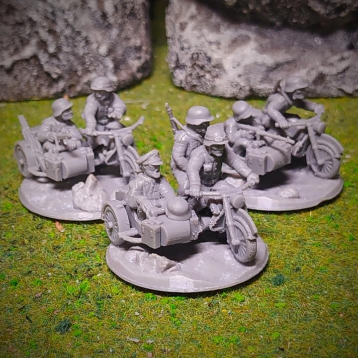 WWII German Sidecar Bikers Set Kradschutzen (3 bikes) Various Scales Historical Wargaming (US tariffs are pre-paid by us)