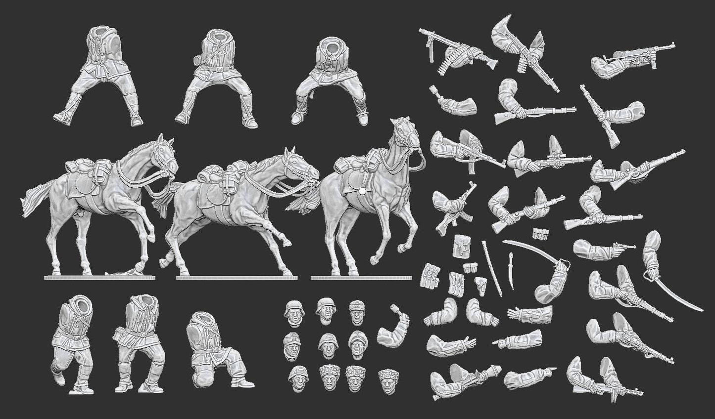 WWII Late War German Cavalry – multipart set (6 models) Various Scales Historical Wargaming (US tariffs are pre-paid by us)