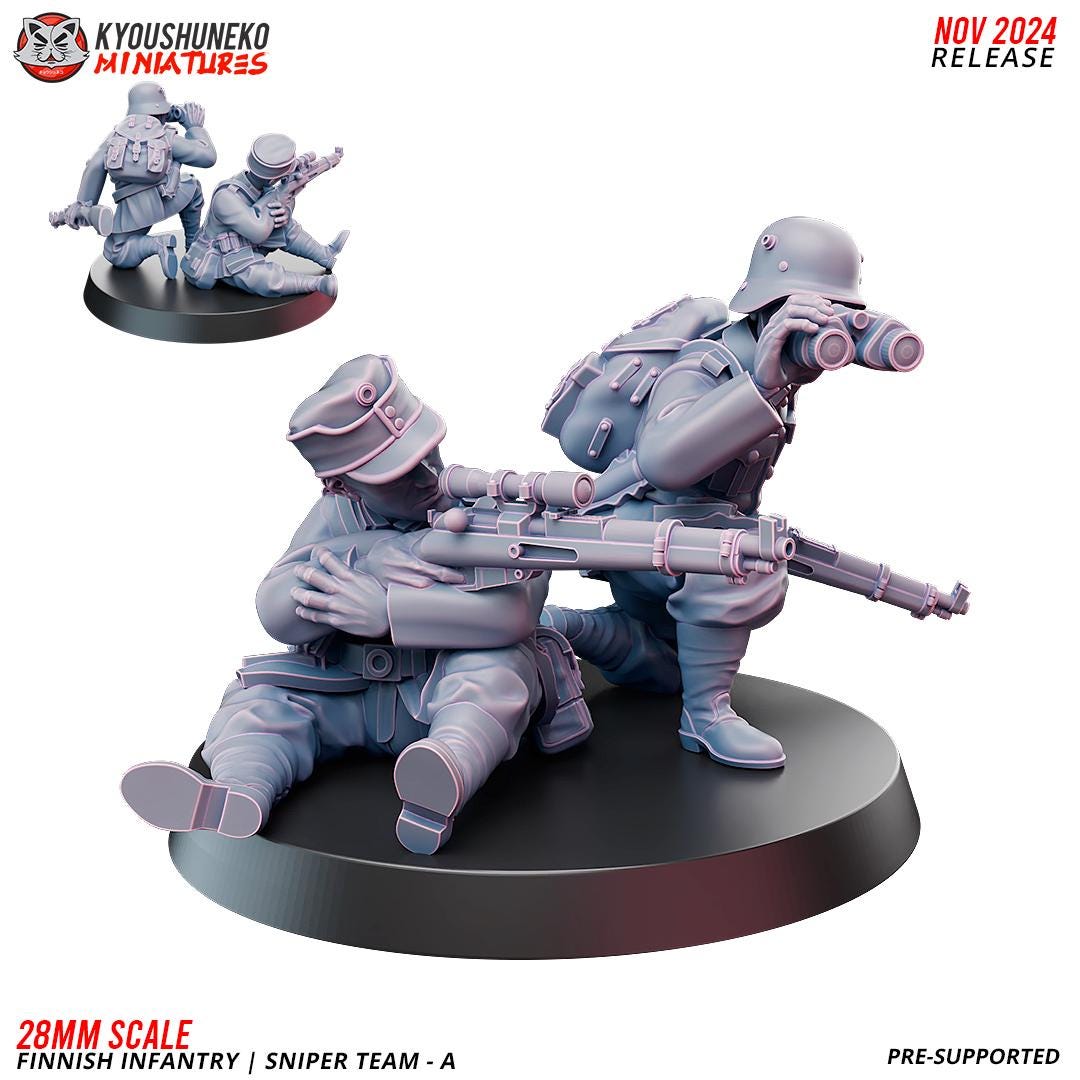 WWII Finnish Sniper Team A (2 models) Various Scales Historical Wargaming (US tariffs are pre-paid by us)