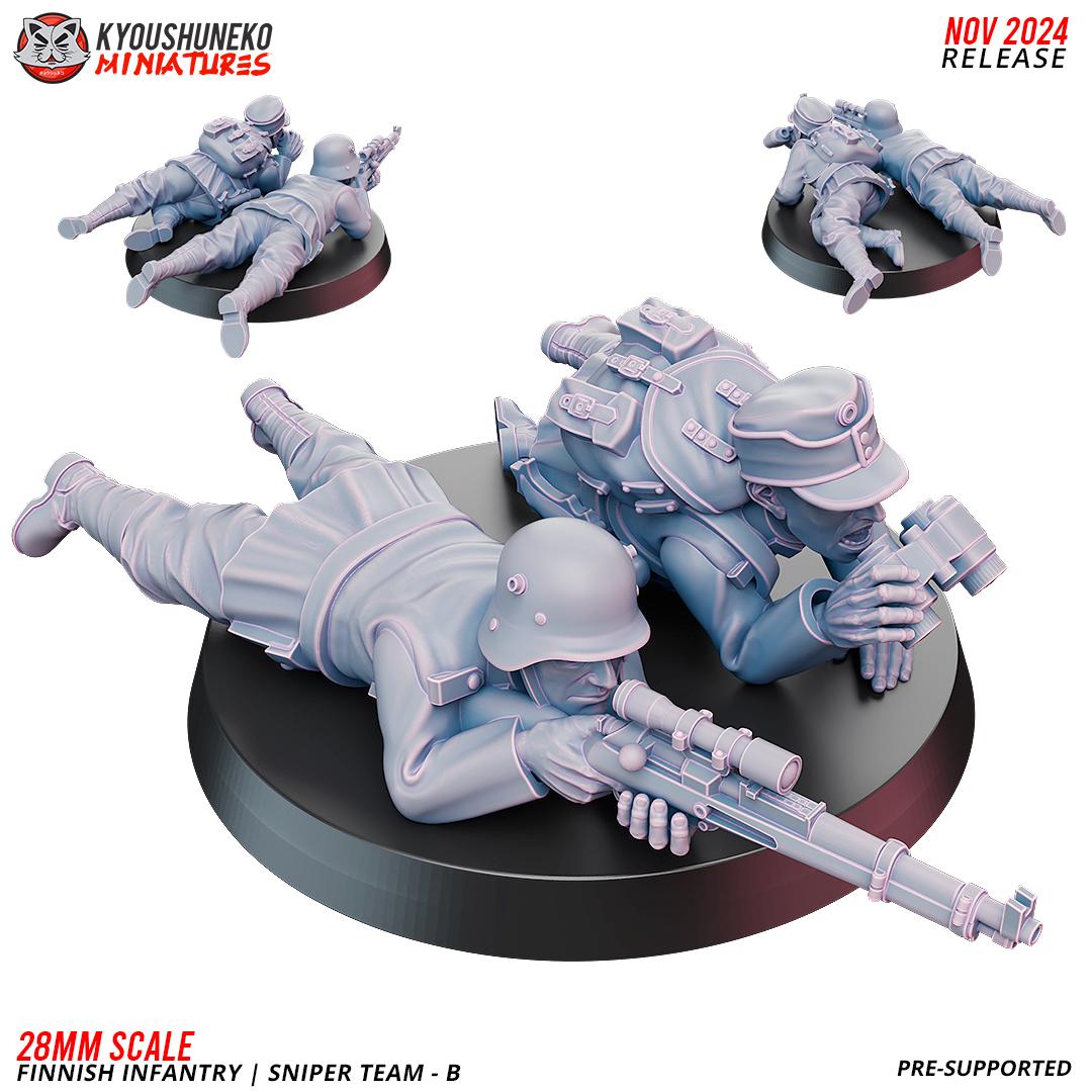 WWII Finnish Sniper Team B (2 models) Various Scales Historical Wargaming (US tariffs are pre-paid by us)