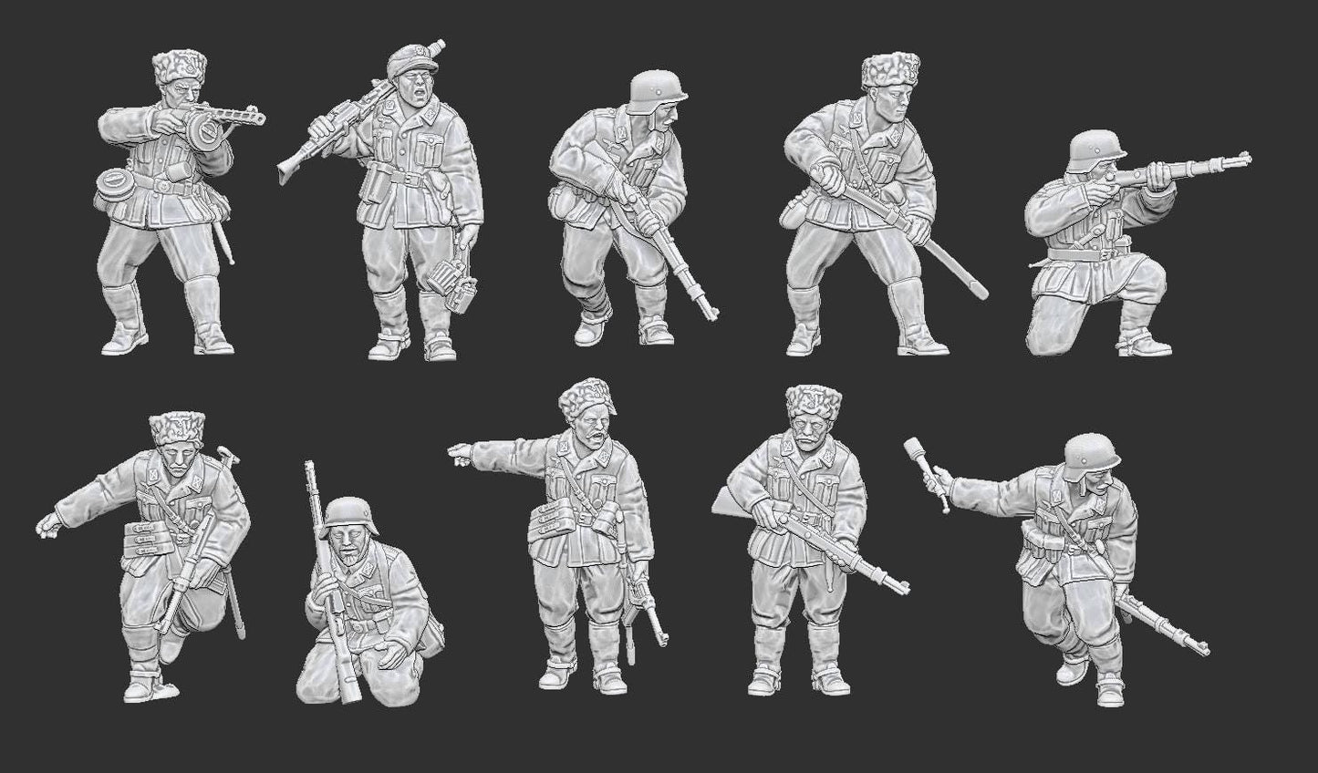 WWII German Dismounted Cossacks in German Uniforms (10 models) Various Scales Historical Wargaming