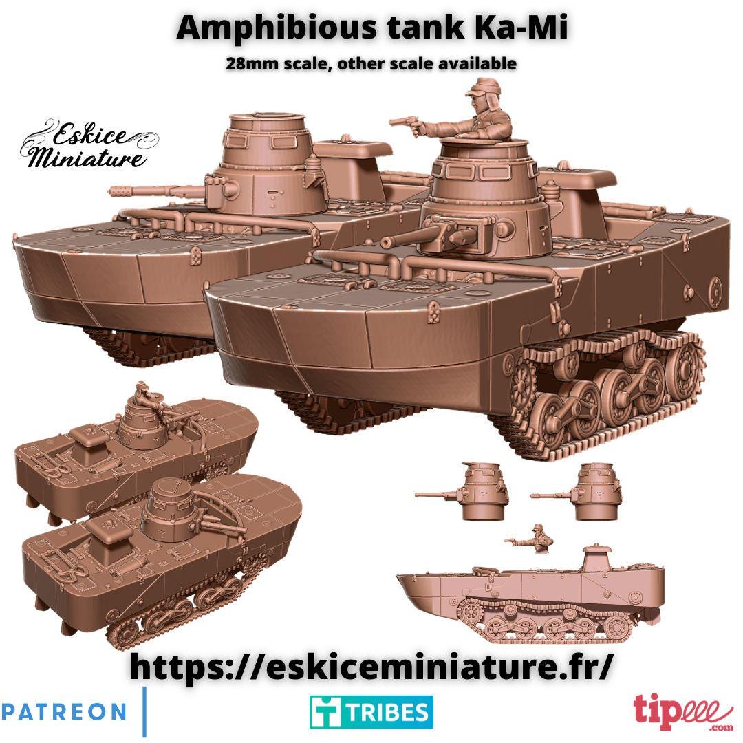 WWII Japanese Amphibious Ka-Mi Tank (both turrets) Various Scales Historical Wargaming