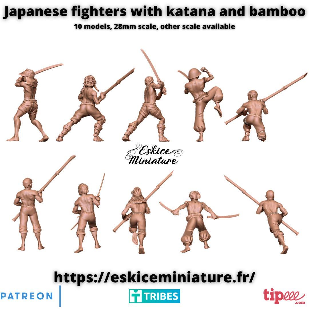 WWII Japanese Spear Warriors Squad (10 models) Various Scales Historical Wargaming