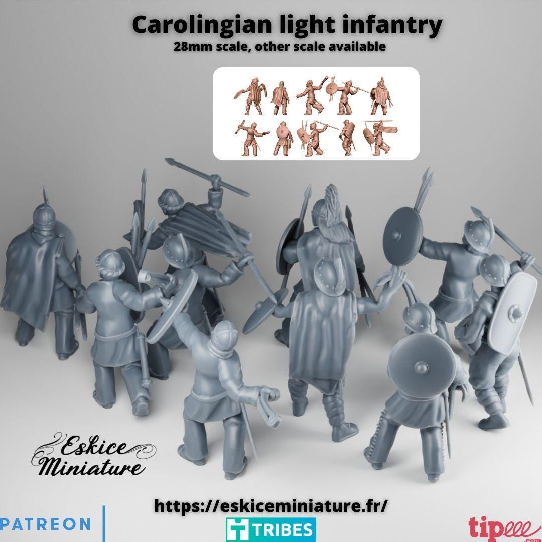 Medieval Carolingian Light Infantry Unit (10 models) Various Scales Historical Wargaming
