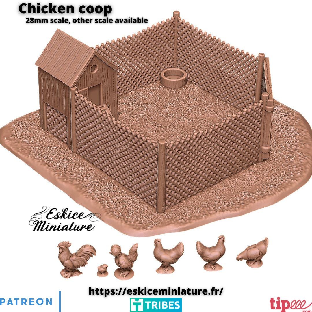 Wargaming Terrain Chicken Coop with Chickens Various Scales Historical Wargaming
