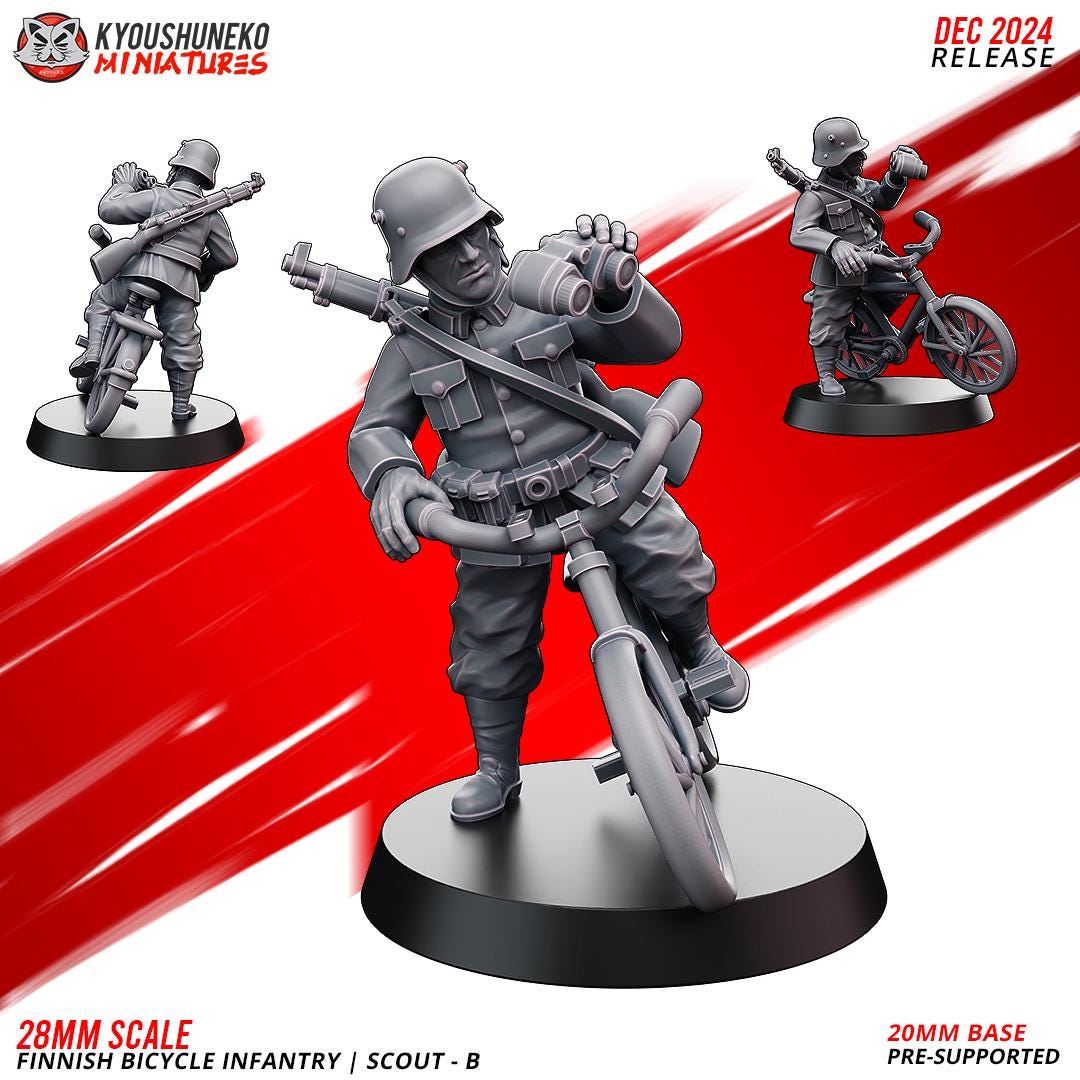 WWII Finnish Bicycle Scout Team (2 models) Various Scales Historical Wargaming (US tariffs are pre-paid by us)