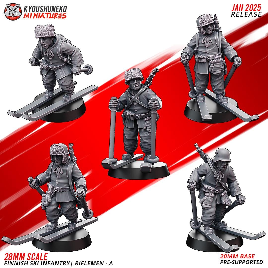 WWII Finnish Ski Infantry Squad A (5 models) Various Scales Historical Wargaming (US tariffs are pre-paid by us)