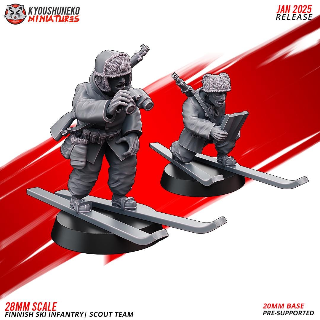 WWII Finnish Ski Scout Team (2 models) Various Scales Historical Wargaming (US tariffs are pre-paid by us)