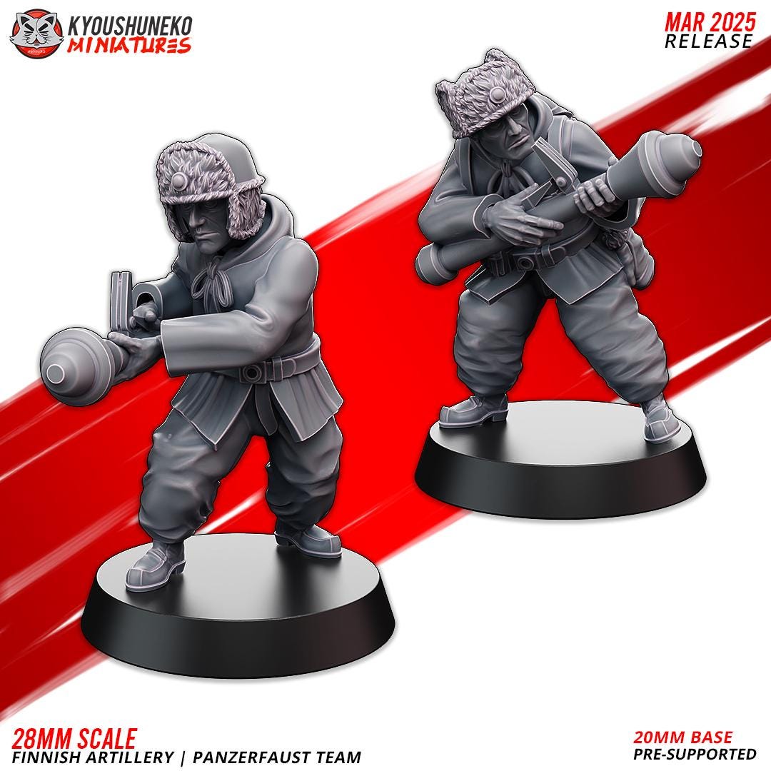 WWII Finnish Winter Panzerfaust Team (2 models) Various Scales Historical Wargaming (US tariffs are pre-paid by us)