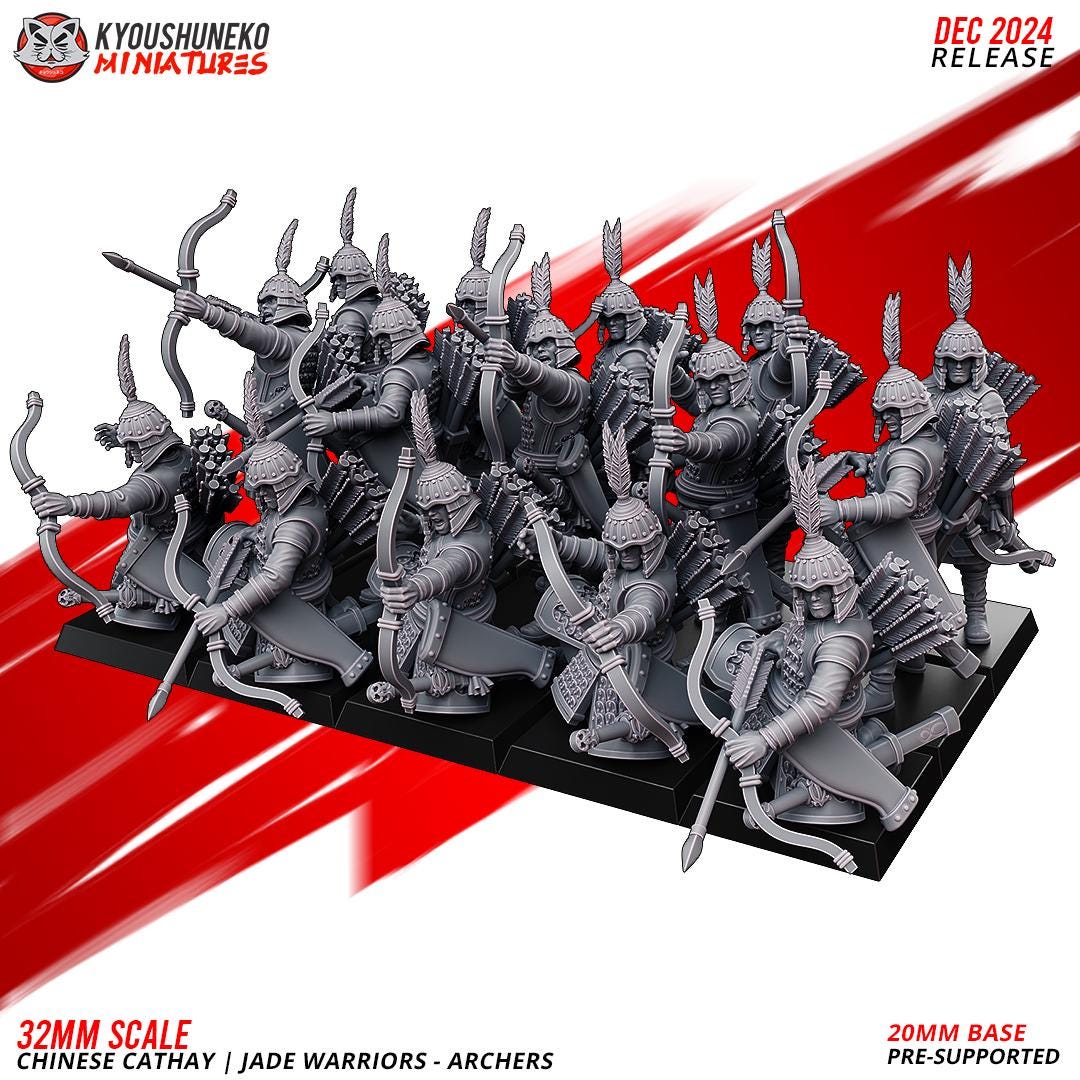 Ancient Chinese Cathay Jade Warriors Archer Unit (10 models) Various Scales Historical Wargaming