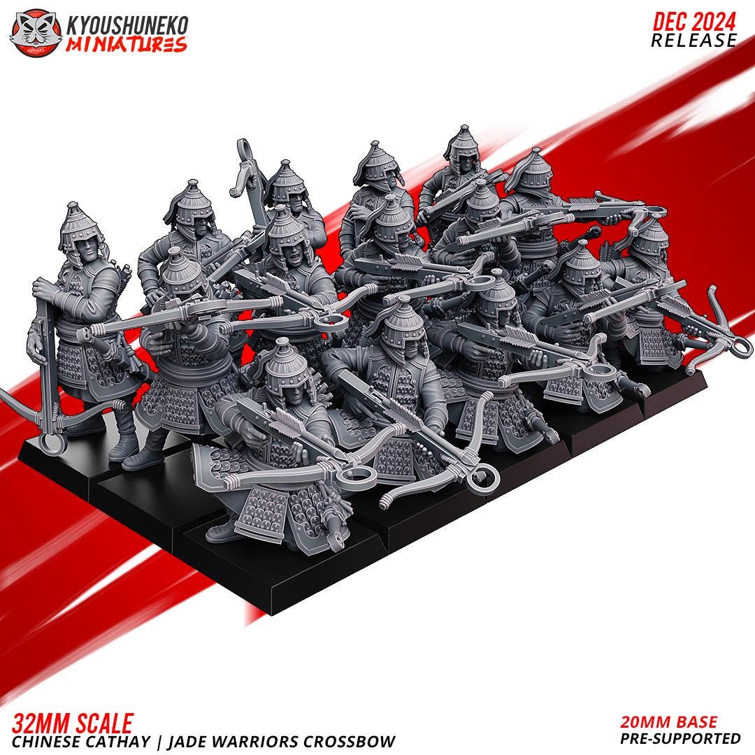 Ancient Chinese Cathay Jade Warriors Crossbowmen Unit (10 models) Various Scales Historical Wargaming
