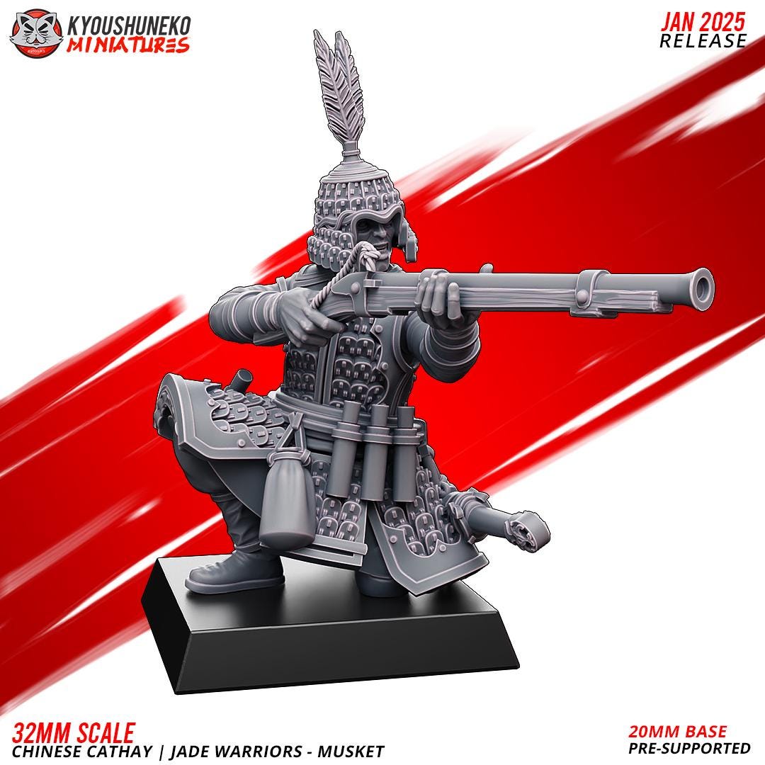 Ancient Chinese Cathay Jade Warriors Musket Unit (10 models) Various Scales Historical Wargaming (US tariffs are pre-paid by us)