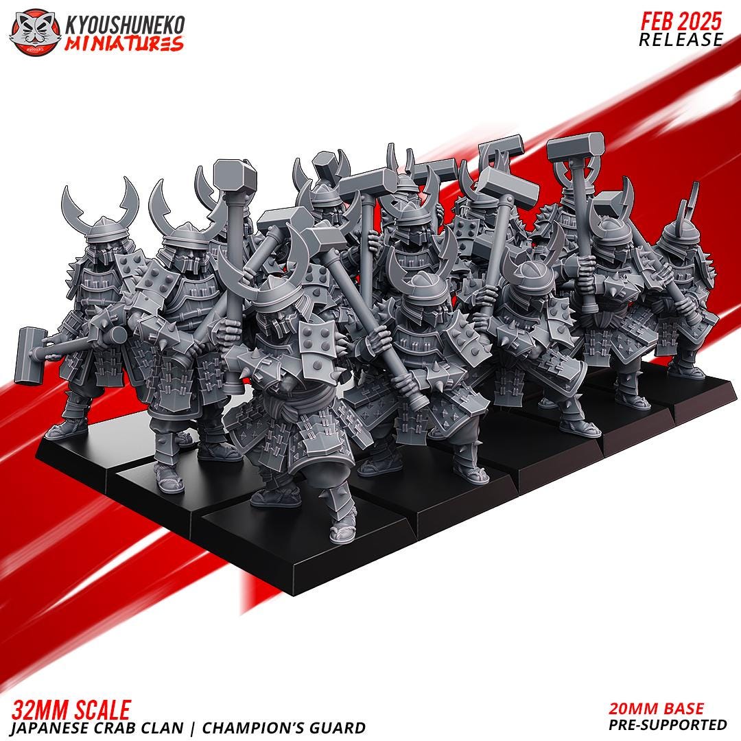 Medieval Japanese Crab Clan Champions Guard Unit (10 models) Various Scales Historical Wargaming