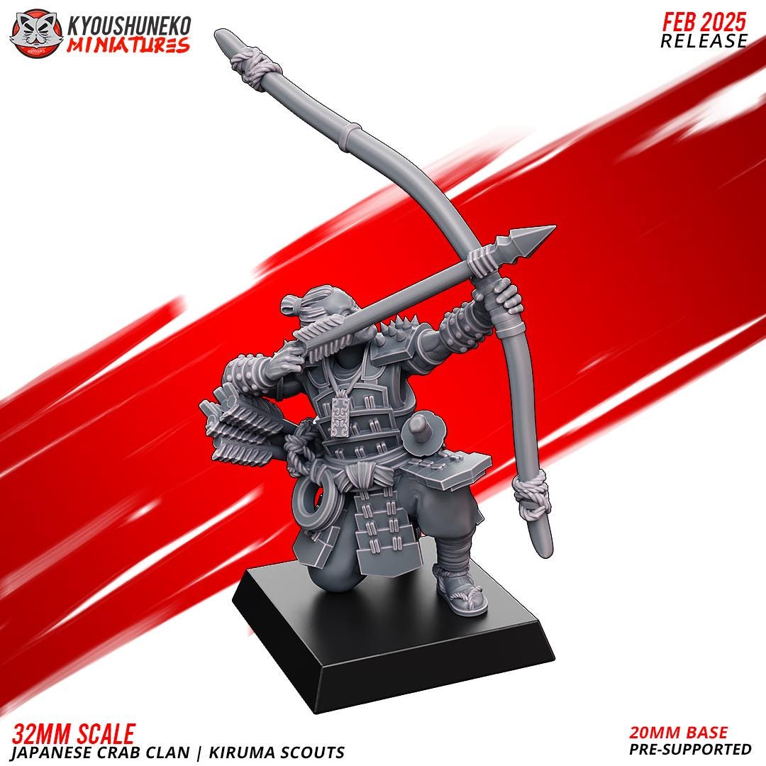 Medieval Japanese Crab Clan Kiruma Scouts Archers Unit (10 models) Various Scales Historical Wargaming