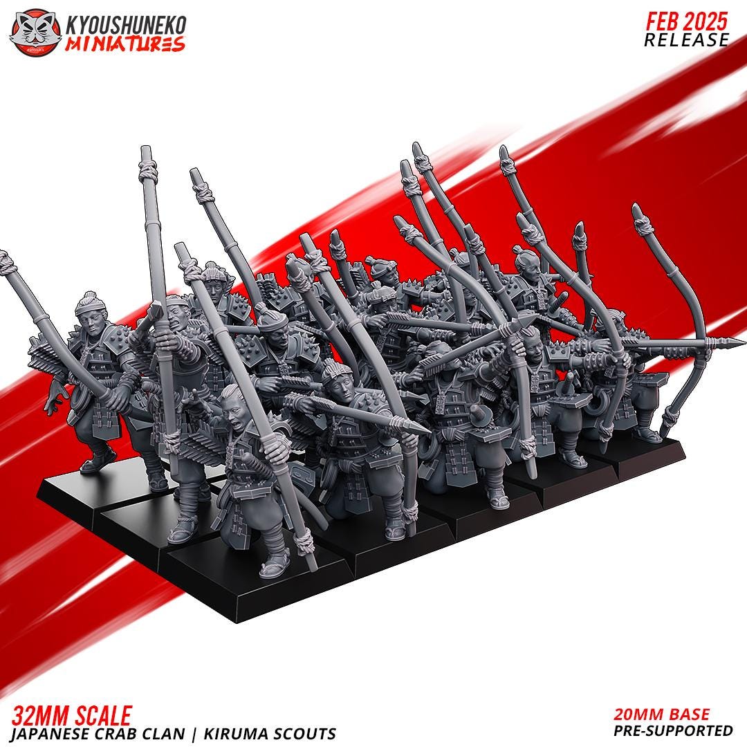 Medieval Japanese Crab Clan Kiruma Scouts Archers Unit (10 models) Various Scales Historical Wargaming