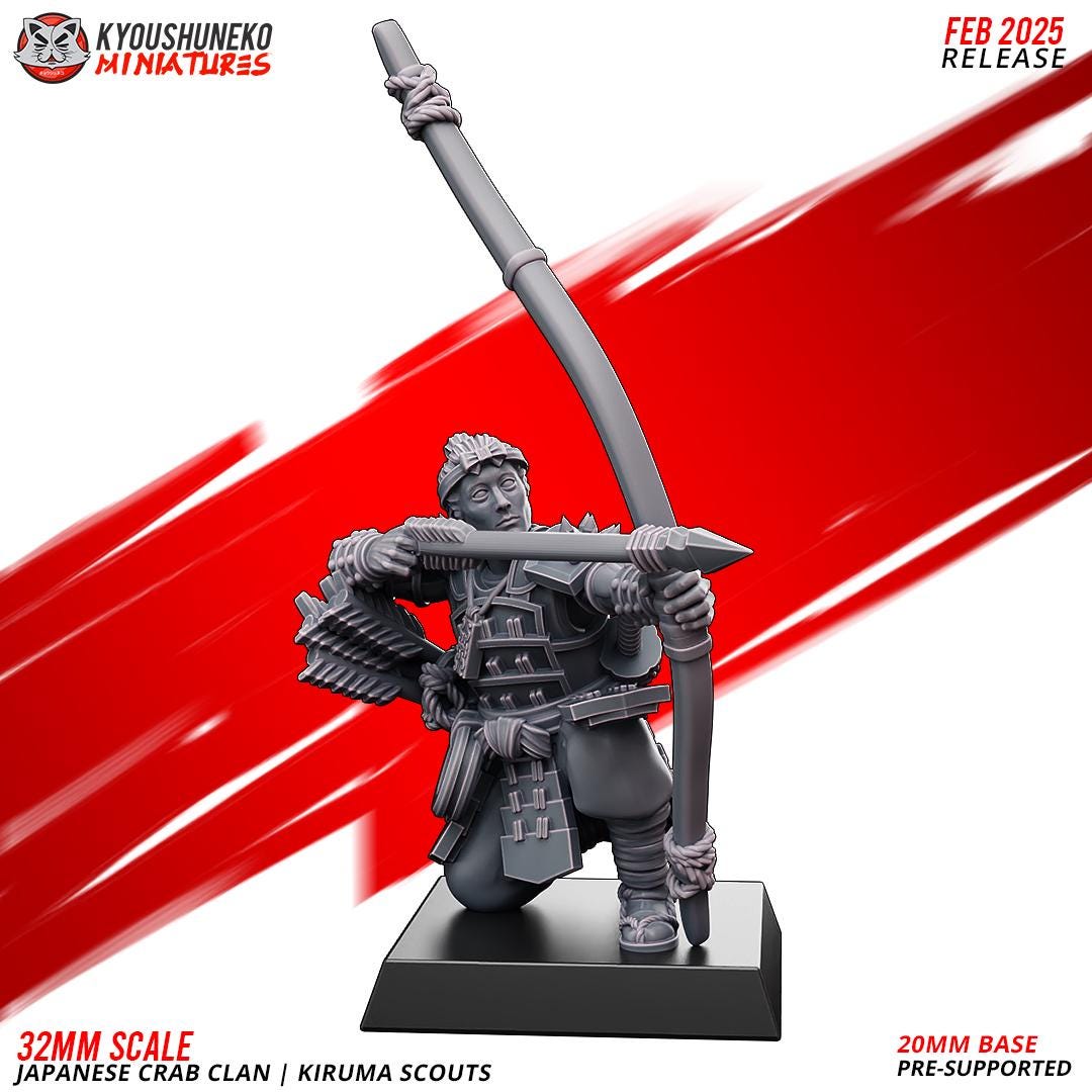 Medieval Japanese Crab Clan Kiruma Scouts Archers Unit (10 models) Various Scales Historical Wargaming