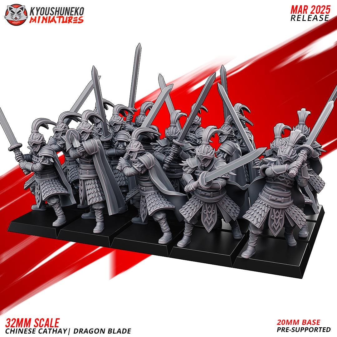 Ancient Chinese Cathay Dragon Blades Unit (10 models) Various Scales Historical Wargaming