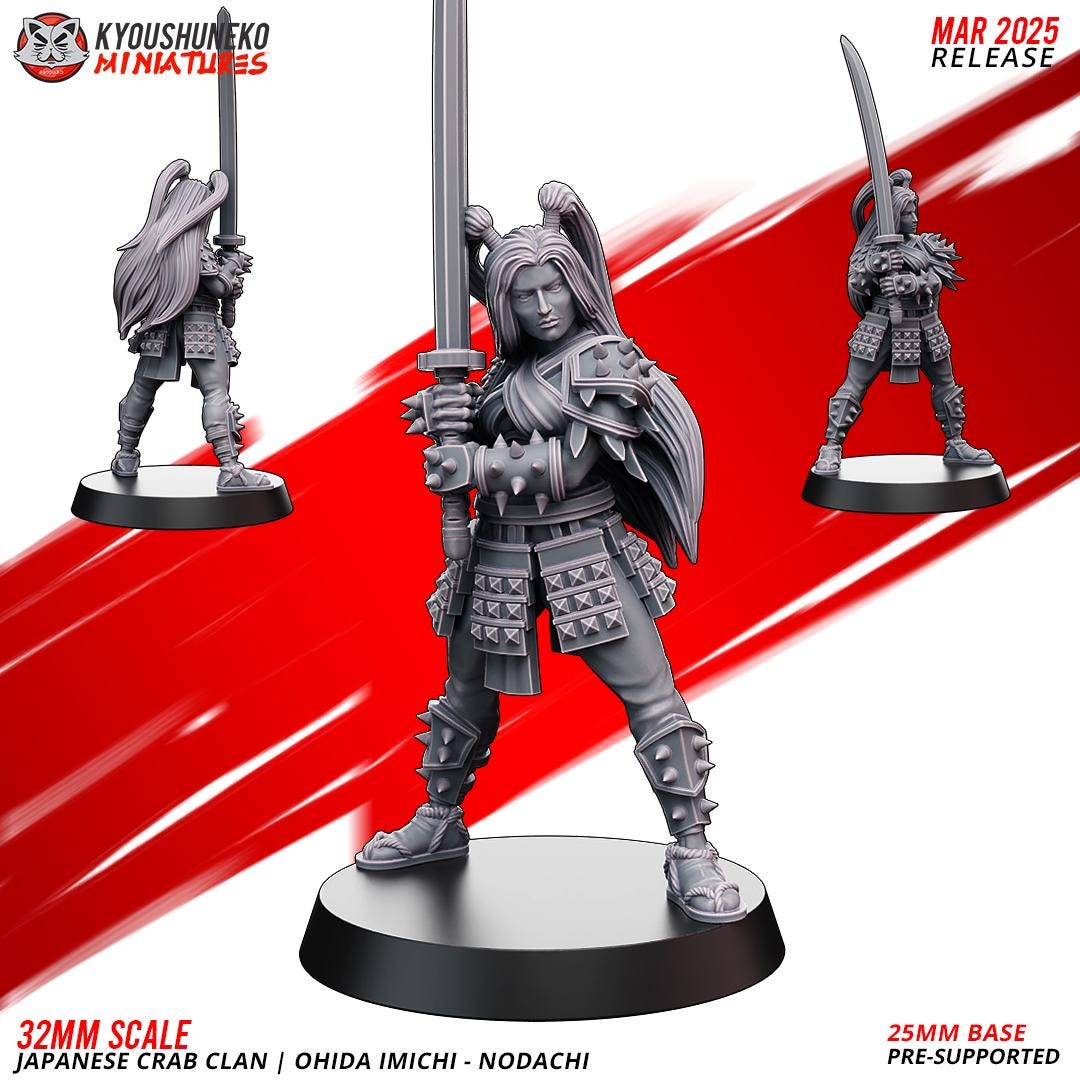 Ancient Japanese Crab Clan Ohida Imichi Female Warriors (3 models) Various Scales Historical Wargaming (US tariffs are pre-paid by us)
