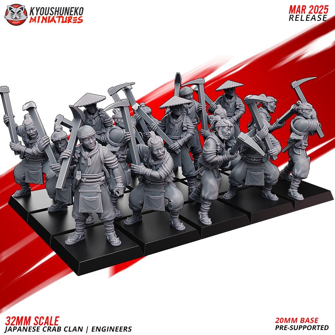 Ancient Japanese Crab Clan Engineers Unit (10 models) Various Scales Historical Wargaming