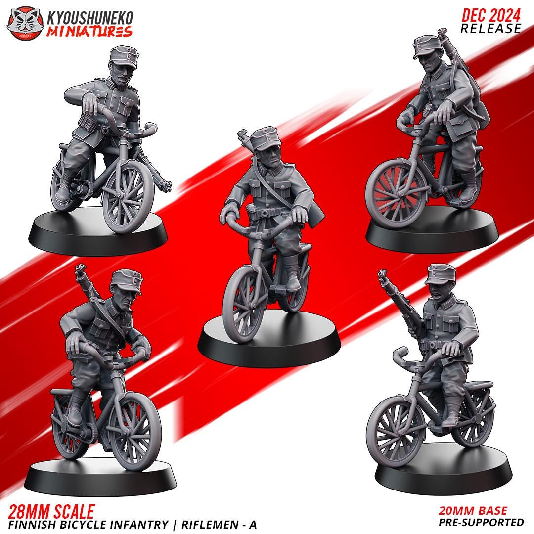 WWII Finnish Bicycle Infantry Squad A (5 models) Various Scales Historical Wargaming (US tariffs are pre-paid by us)